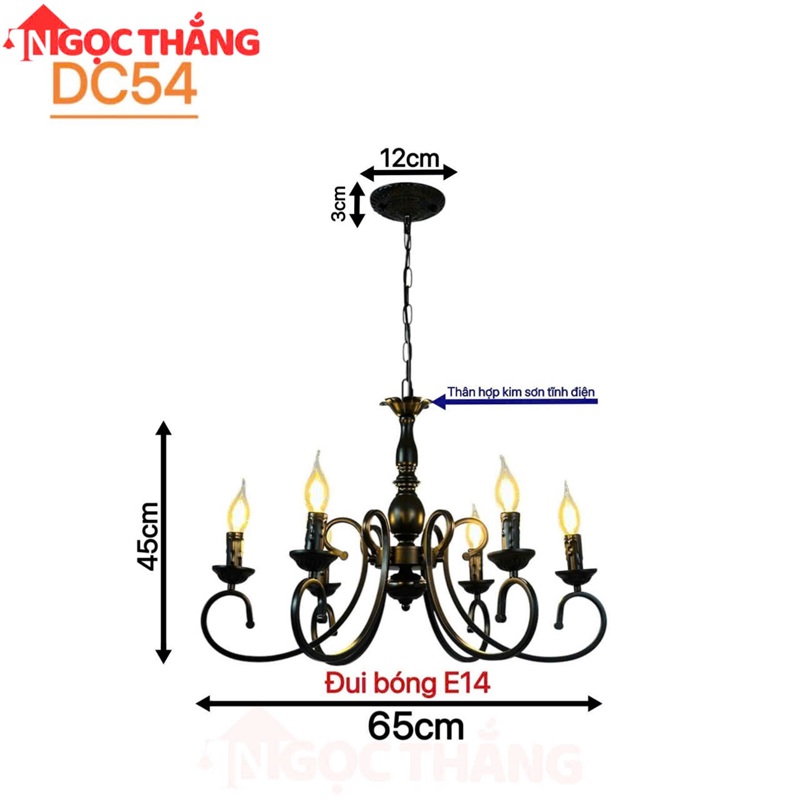 Đèn Chùm Phòng Khách Phong Cách Bắc Âu Cổ Điển Trang Bàn Ăn DC54 E14 Ngọc Thắng - Ảnh 8