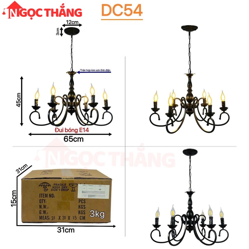 Đèn Chùm Phòng Khách Phong Cách Bắc Âu Cổ Điển Trang Bàn Ăn DC54 E14 Ngọc Thắng - Ảnh 9