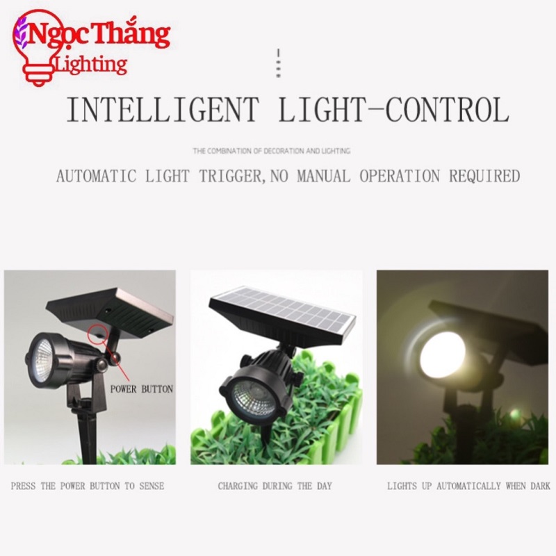 Đèn rọi ghim cỏ sân vườn năng lượng mặt trời trang trí ngoài trời Led 5W SV0701 Pin 2400mAh Ngọc Thắng - Ảnh 5