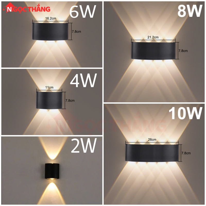 Đèn Led hắt tường treo tường trang trí trong nhà ngoài trời 2 bóng 4 bóng 6 bóng 8 bóng Led ánh sáng vàng 220V VNT625 Đen Ngọc Thắng