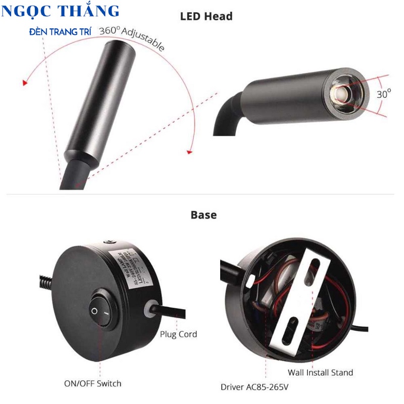 Đèn Led đọc sách chiếu tranh gắn tường phòng ngủ phòng khách Led 3W RO1408A Ngọc Thắng - Ảnh 12