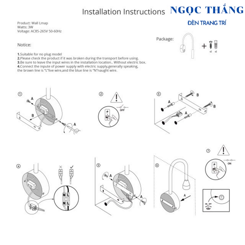 Đèn Led đọc sách chiếu tranh gắn tường phòng ngủ phòng khách Led 3W RO1408A Ngọc Thắng - Ảnh 20