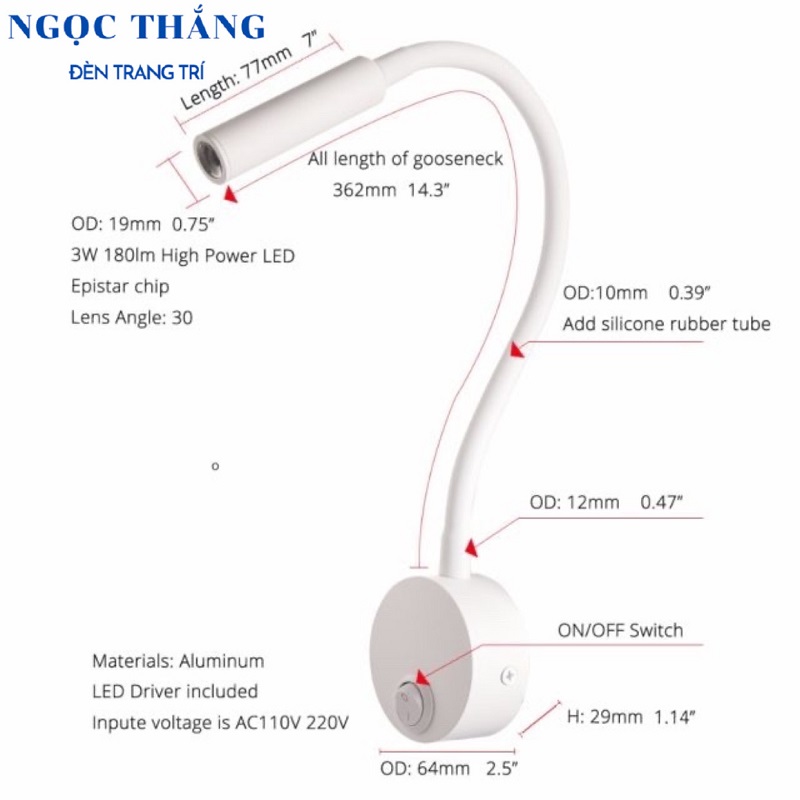 Đèn Led đọc sách chiếu tranh gắn tường phòng ngủ phòng khách Led 3W RO1408A Ngọc Thắng - Ảnh 4