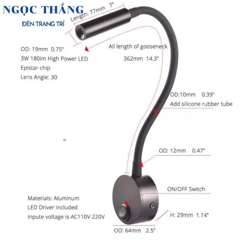 Đèn Led đọc sách chiếu tranh gắn tường phòng ngủ phòng khách Led 3W RO1408A Ngọc Thắng - Ảnh 18