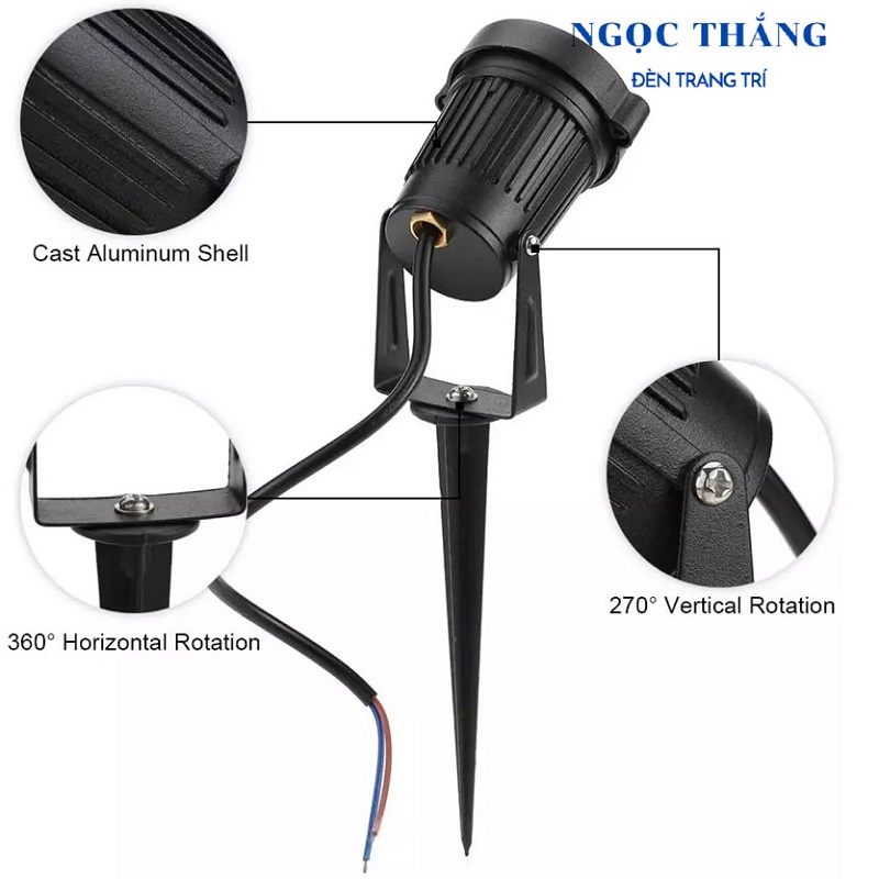 Đèn Led rọi sân vườn ngoài trời đế ghim đế ngồi ánh sáng vàng Led 3W 220V SV2505 Ngọc Thắng - Ảnh 4
