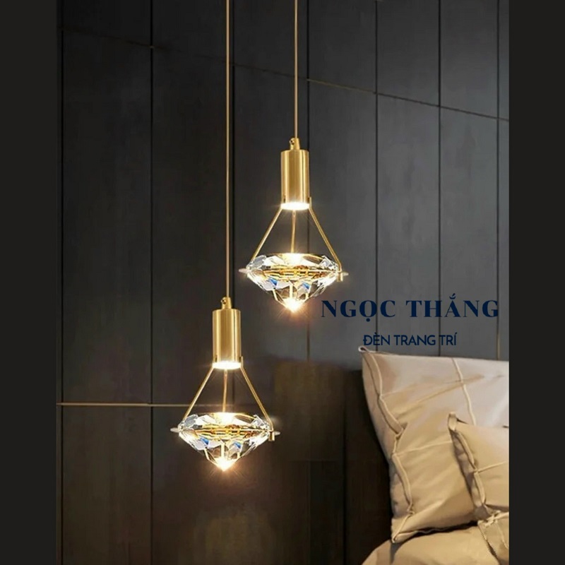 Đèn Led thả trần pha lê hình kim cương trang trí phòng ngủ phòng khách bàn ăn Led 8w ánh sáng vàng ZS140 Ngọc Thắng