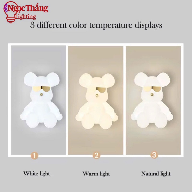 Đèn treo tường gấu Bear trang trí phòng ngủ cho bé Led 3 màu 8W 220V V6803 Ngọc Thắng - Ảnh 7