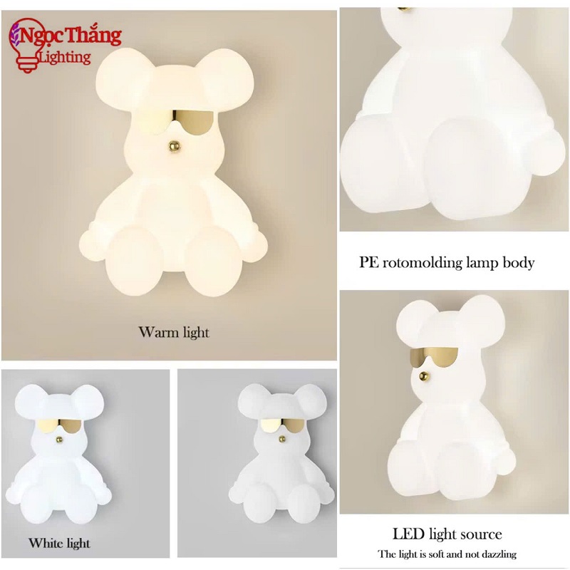 Đèn treo tường gấu Bear trang trí phòng ngủ cho bé Led 3 màu 8W 220V V6803 Ngọc Thắng - Ảnh 8
