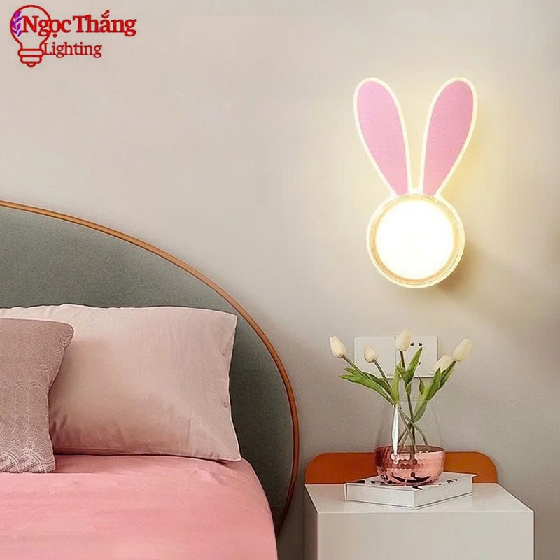 Đèn treo tường Mặt Thỏ Tai Hồng trang trí phòng ngủ cho bé Led 3 màu 8W 220V V8208 Ngọc Thắng - Ảnh 7