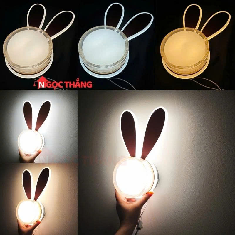 Đèn treo tường Mặt Thỏ Tai Hồng trang trí phòng ngủ cho bé Led 3 màu 8W 220V V8208 Ngọc Thắng - Ảnh 3