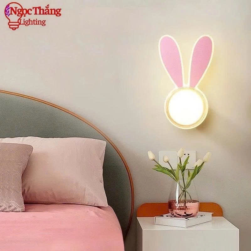 Đèn treo tường Mặt Thỏ Tai Hồng trang trí phòng ngủ cho bé Led 3 màu 8W 220V V8208 Ngọc Thắng - Ảnh 5