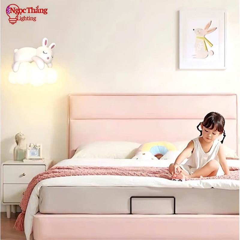 Đèn treo tường Thỏ ngủ trên mây trang trí phòng ngủ cho bé Led 3 màu 8W 220V V8202 Ngọc Thắng - Ảnh 9