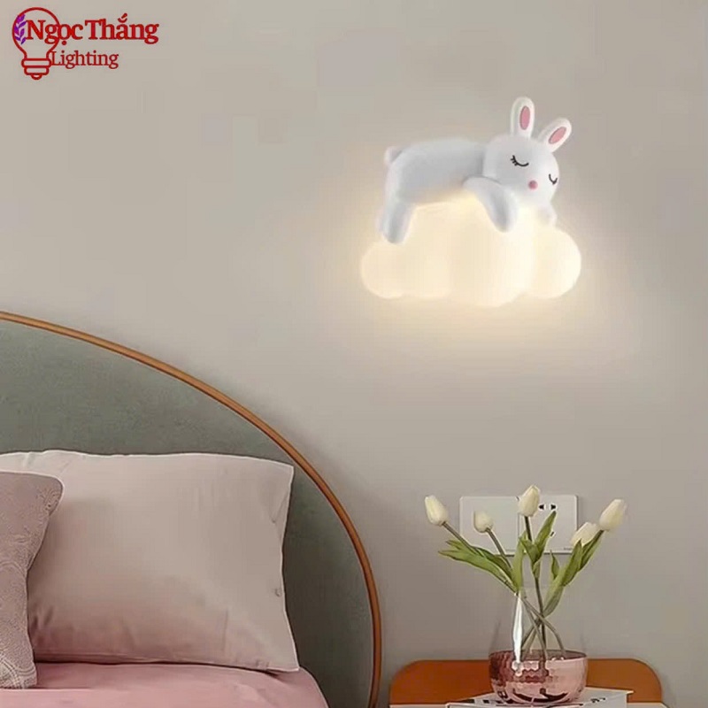 Đèn treo tường Thỏ ngủ trên mây trang trí phòng ngủ cho bé Led 3 màu 8W 220V V8202 Ngọc Thắng - Ảnh 8