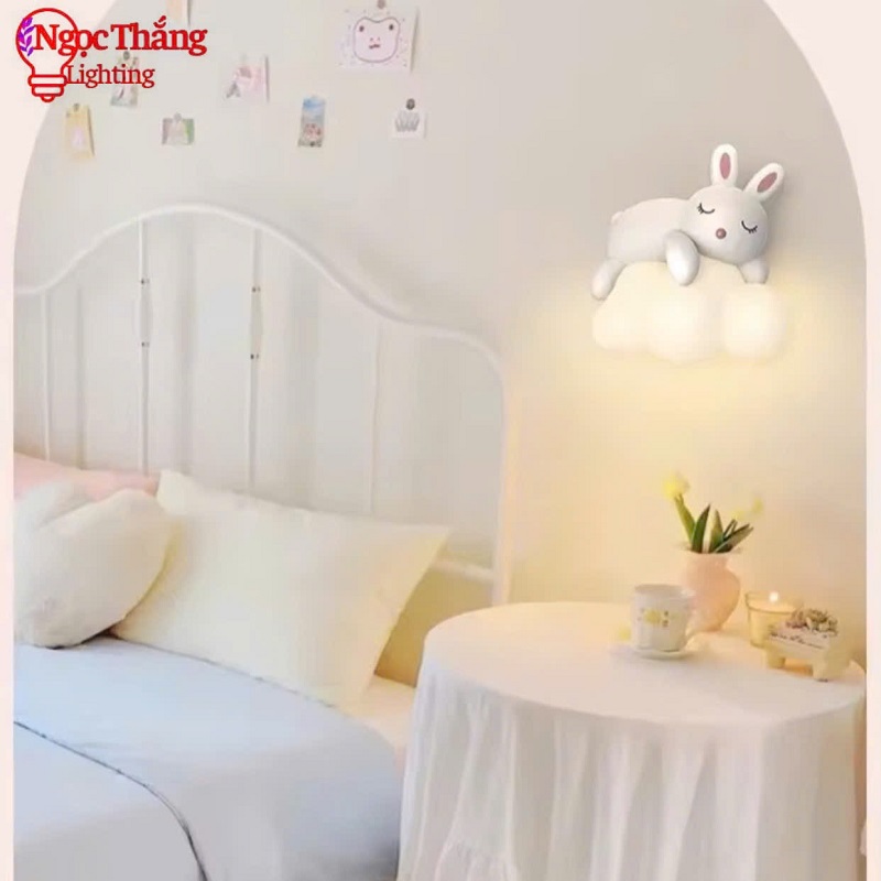 Đèn treo tường Thỏ ngủ trên mây trang trí phòng ngủ cho bé Led 3 màu 8W 220V V8202 Ngọc Thắng - Ảnh 6