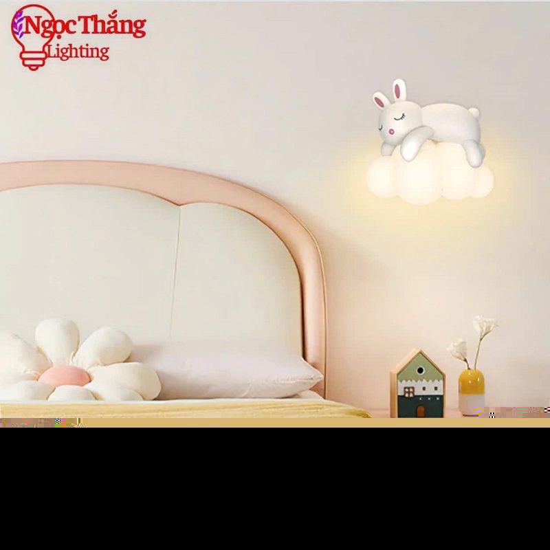 Đèn treo tường Thỏ ngủ trên mây trang trí phòng ngủ cho bé Led 3 màu 8W 220V V8202 Ngọc Thắng - Ảnh 3