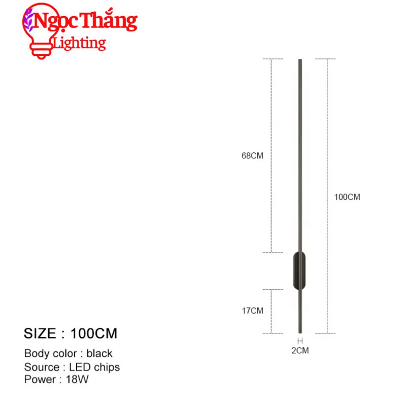 Đèn Led treo tường 100cm 3 chế độ màu ốp tường trang trí phòng khách phòng ngủ cầu thang Led 18W VT92 Ngọc Thắng - Ảnh 3