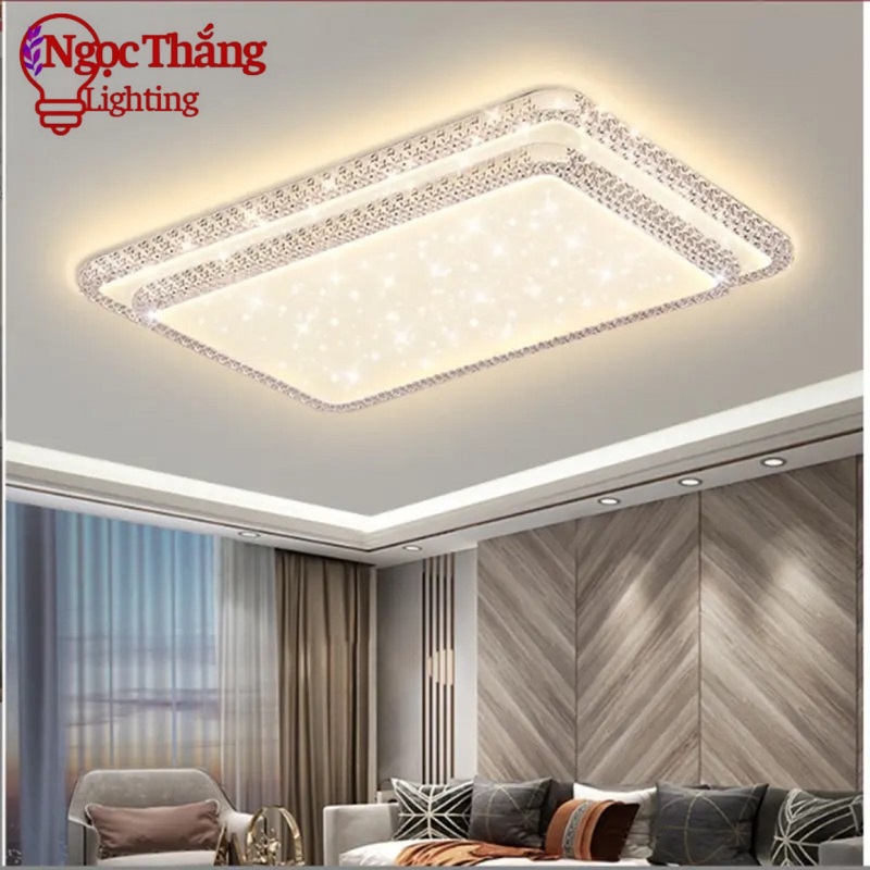 Đèn Mâm Chữ Nhật Ốp Trần Hiện Đại Trang Trí Phòng Ngủ Phòng Khách Led 3 Chế Độ Màu 120W OT8520CN Ngọc Thắng (Kèm remote điều khiển từ xa)