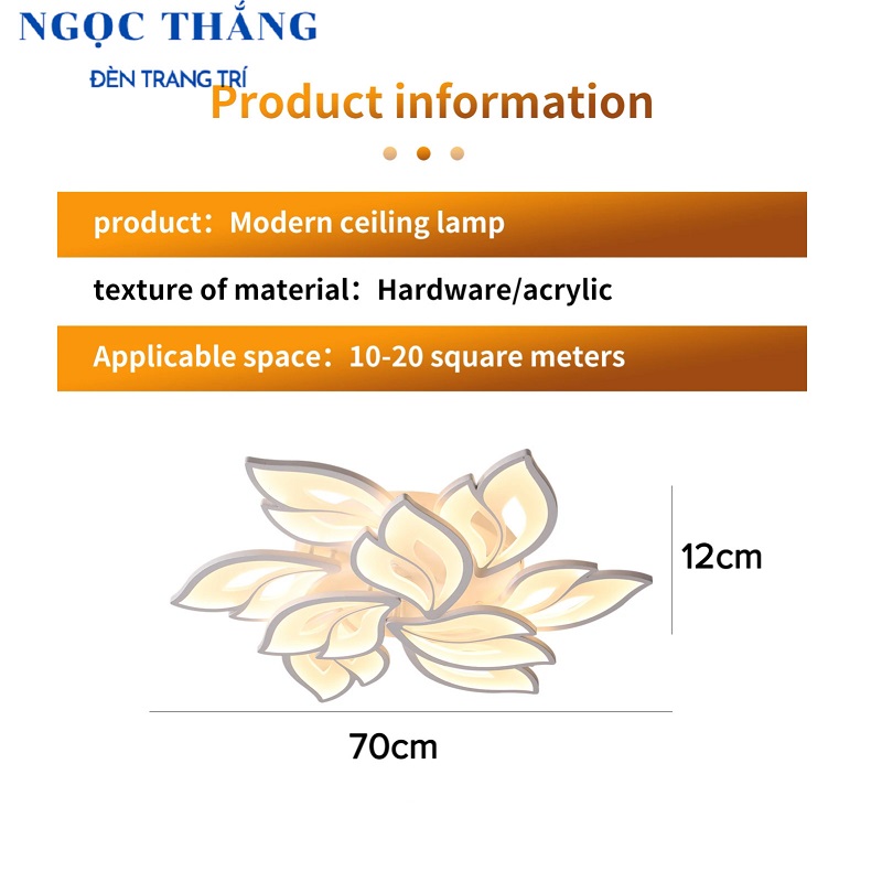 Đèn Mâm LED Ốp Trần 9 Cánh Hiện Đại Trang Trí Phòng Khách MO972 Ngọc Thắng (Tặng kèm remote điều khiển từ xa) - Ảnh 13