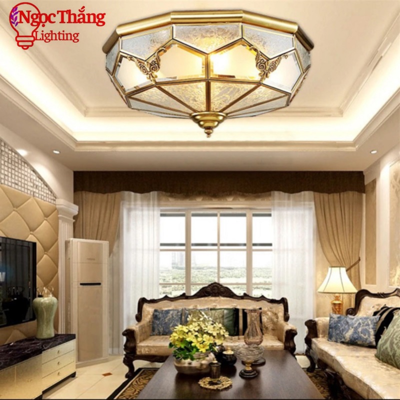 Đèn Mâm Ốp Trần Đồng Cao Cấp Trang Trí Phòng Ngủ Phòng Khách Led 3 chế độ màu 220V E27 OD698 Ngọc Thắng