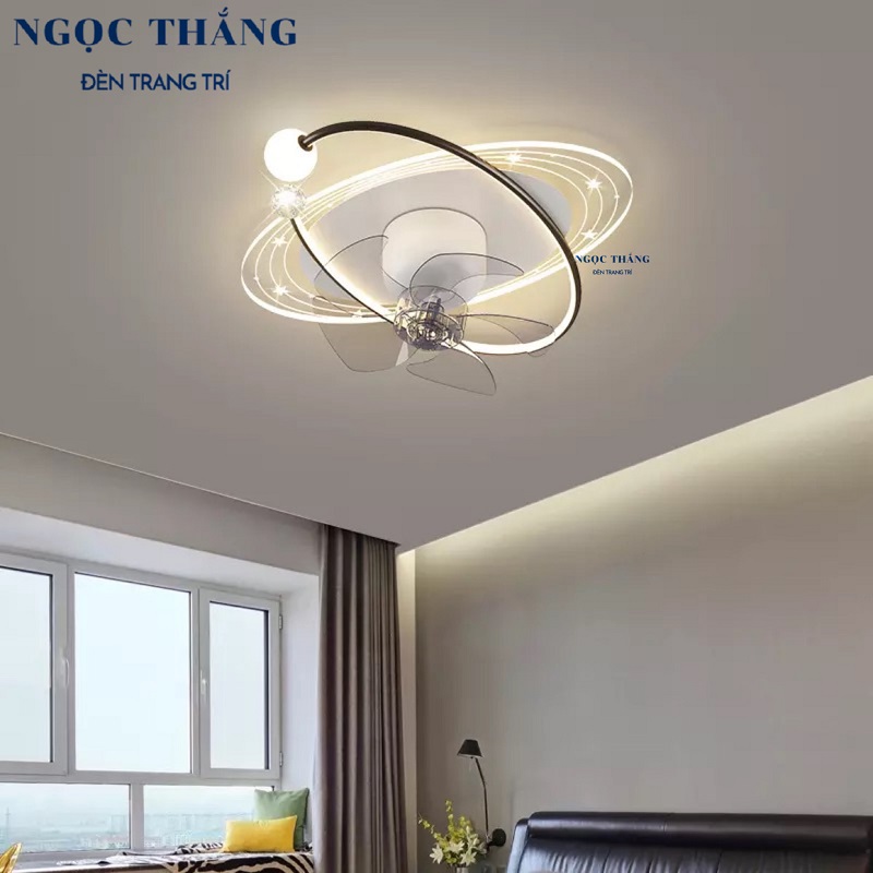 Đèn Mâm Quạt Hiện Đại Ốp Trần Trang Trí Phòng Khách Phòng Ngủ Led 3 Chế Độ Màu MO9077 Ngọc Thắng (Kèm remote điều khiển từ xa tiện dụng)