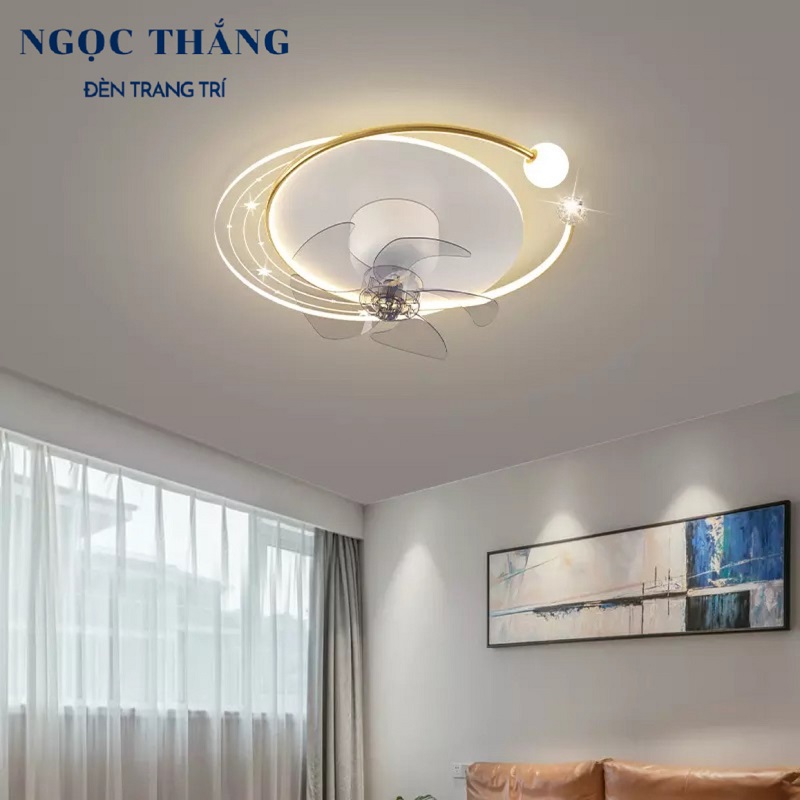 Đèn Mâm Quạt Hiện Đại Ốp Trần Trang Trí Phòng Khách Phòng Ngủ Led 3 Chế Độ Màu MO9078 Ngọc Thắng (Kèm remote điều khiển từ xa tiện dụng)