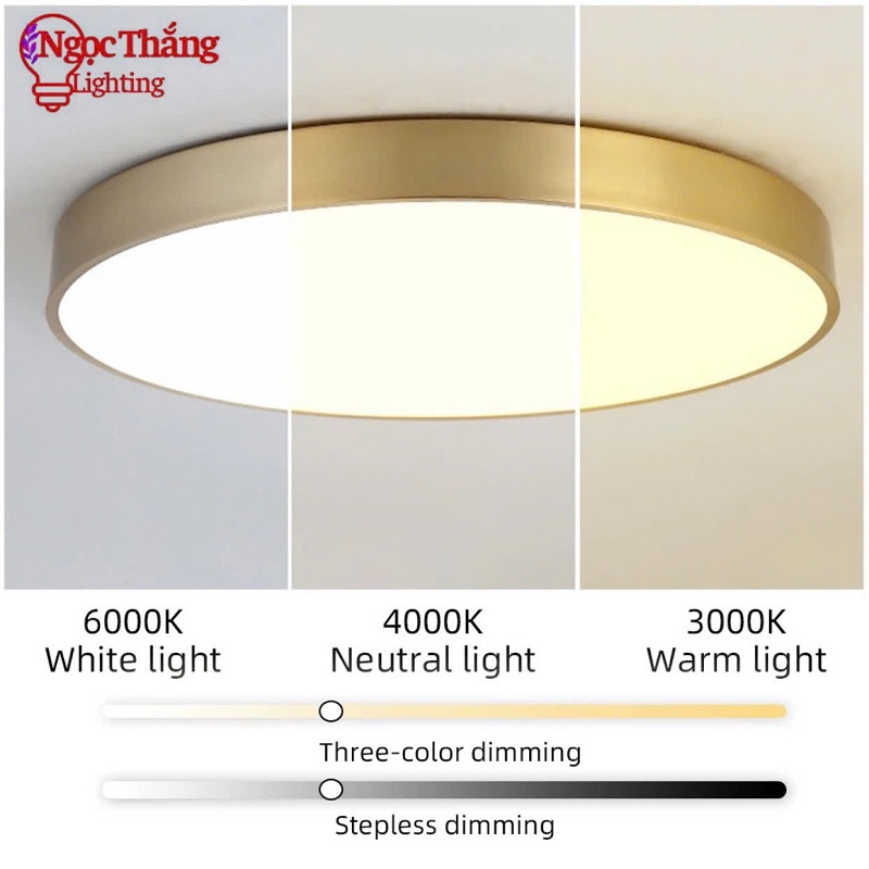 Đèn Mâm 30cm Ốp Trần Viền Vàng Đồng Trang Trí Phòng Ngủ Phòng Khách Led 3 Màu OD717 Ngọc Thắng - Ảnh 4