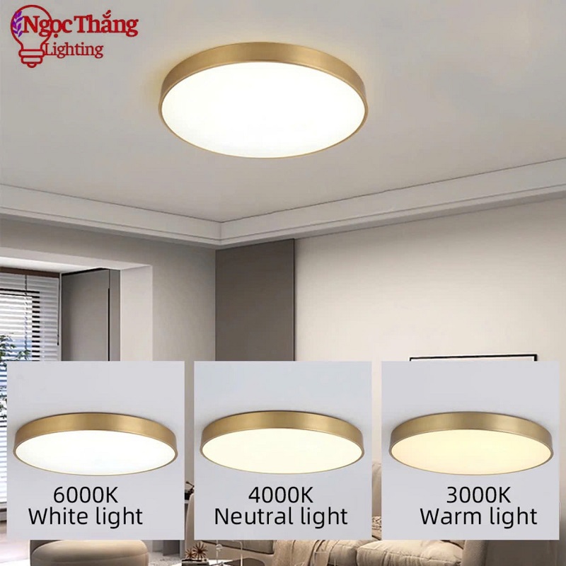 Đèn Mâm LED Ốp Trần Viền Vàng Đồng Trang Trí Phòng Ngủ Phòng Khách Led 3 Màu OD717/40 Ngọc Thắng (Kèm remote điều khiển từ xa) - Ảnh 8