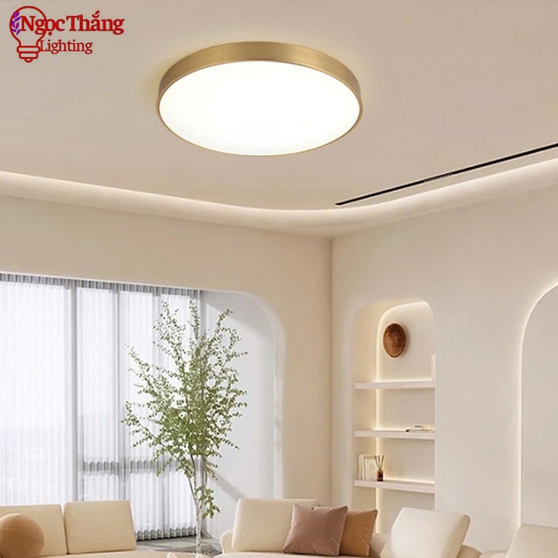 Đèn Mâm 30cm Ốp Trần Viền Vàng Đồng Trang Trí Phòng Ngủ Phòng Khách Led 3 Màu OD717 Ngọc Thắng