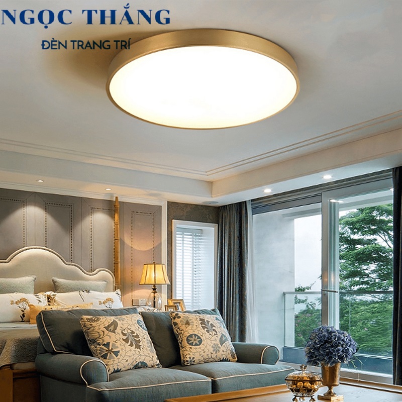Đèn Mâm LED Ốp Trần Viền Vàng Đồng Trang Trí Phòng Ngủ Phòng Khách Led 3 Màu OD717/40 Ngọc Thắng (Kèm remote điều khiển từ xa) - Ảnh 2