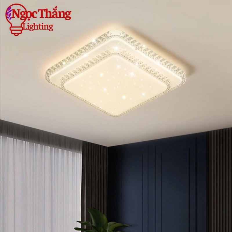 Đèn Mâm Vuông Ốp Trần Hiện Đại Trang Trí Phòng Ngủ Phòng Khách Led 3 Chế Độ Màu 40W OT8520V Ngọc Thắng (Kèm remote điều khiển từ xa)