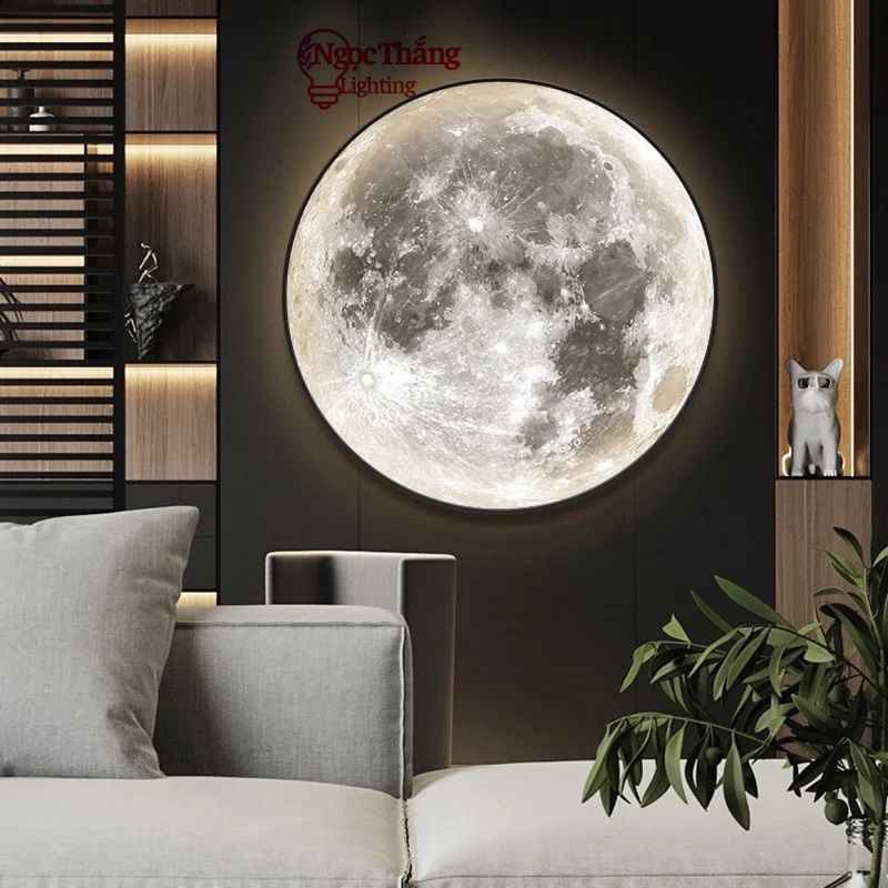 Đèn ốp trần Mặt Trăng 80cm treo tường trang trí phòng khách phòng ngủ Led 48W 220V OTA03 Ngọc Thắng
