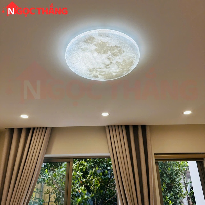 Đèn ốp trần Mặt Trăng 80cm treo tường phòng khách phòng ngủ Led 3 màu 56W 220V OTA02 Ngọc Thắng - Ảnh 5