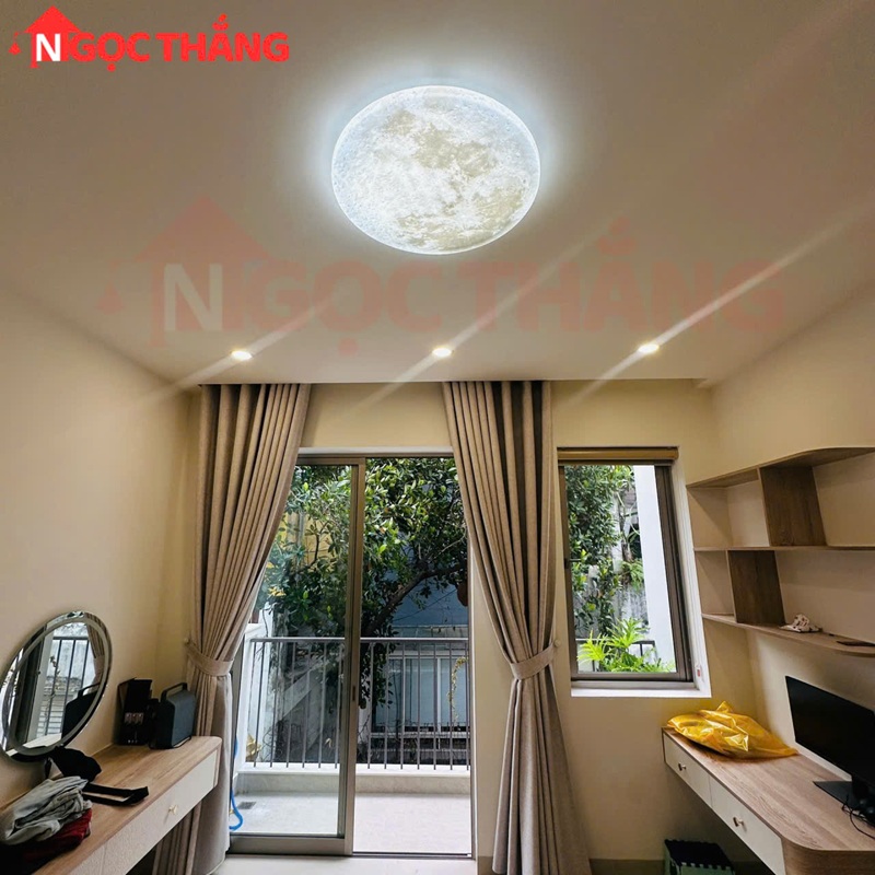 Đèn ốp trần Mặt Trăng 80cm treo tường phòng khách phòng ngủ Led 3 màu 56W 220V OTA02 Ngọc Thắng - Ảnh 4