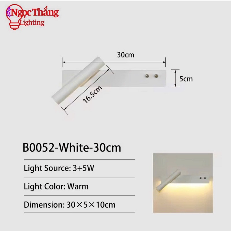 Đèn đọc sách Đèn ngủ gắn tường phòng khách phòng ngủ Bảo hành 24 tháng Led 6W V861B 220V Ngọc Thắng - Ảnh 3