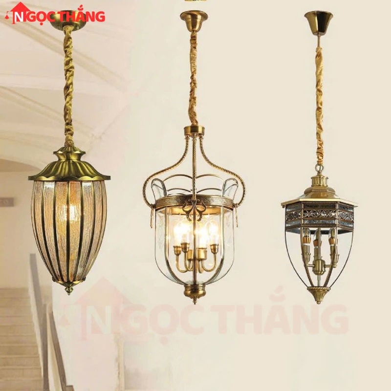 Đèn thả đồng cổ điển cao cấp Ø25cm Cao 45cm trang trí phòng khách bàn ăn 220V TD41 Ngọc Thắng