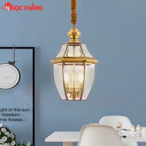 Đèn thả đồng cổ điển cao cấp trang trí phòng khách bàn ăn 220V THD01 Ngọc Thắng (Tặng kèm 3 bóng Led 4w ánh sáng vàng)