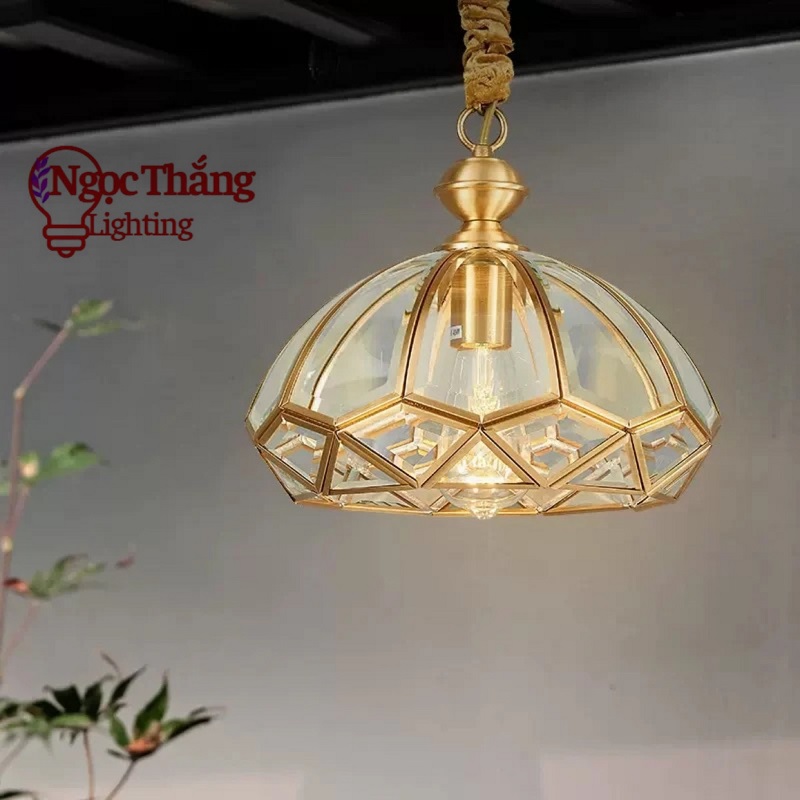 Đèn thả đồng cổ điển cao cấp trang trí phòng khách bàn ăn 220V TĐ7001 Ngọc Thắng (Tặng kèm bóng Led 16W 3 chế độ màu)