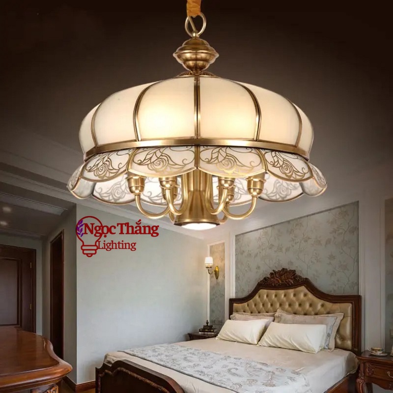 Đèn thả đồng cổ điển cao cấp trang trí phòng khách bàn ăn 220V TĐ8209 Ngọc Thắng (Tặng kèm 4 bóng Led 4w ánh sáng vàng)