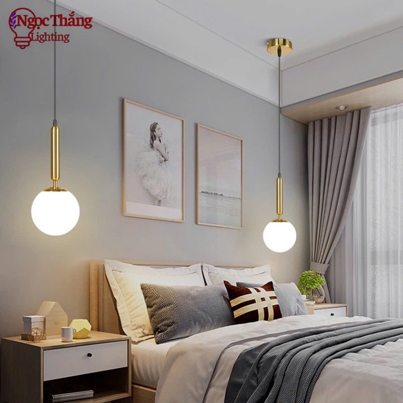 Đèn thả trần hình cầu thuỷ tinh trang trí bàn ăn quầy bar phòng ngủ E27 220V THCN192-21 Ngọc Thắng - Ảnh 2