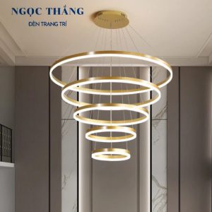 Đèn thả thông tầng 5 vòng Led 20-40-60-80-100 trang trí sảnh phòng khách tích hợp Led 3 chế độ màu T7550/5 Ngọc Thắng (Tặng kèm remote điều khiển từ xa)