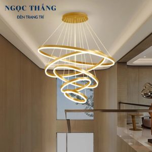 Alternative view of Đèn thả thông tầng 5 vòng Led 20-40-60-80-100 trang trí sảnh phòng khách tích hợp Led 3 chế độ màu T7550/5 Ngọc Thắng (Tặng kèm remote điều khiển từ xa)