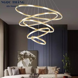 Đèn thả thông tầng 5 vòng Led 40-60-80-100-120 trang trí sảnh phòng khách tích hợp Led 3 chế độ màu TH825 Ngọc Thắng (Tặng kèm remote điều khiển từ xa)