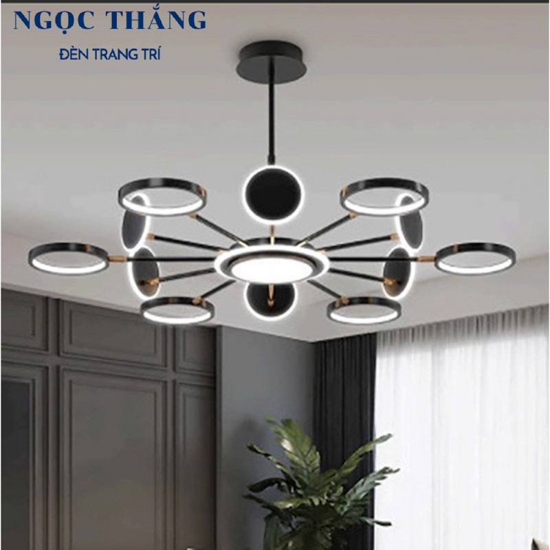 Đèn thả trần 12 bóng cao cấp trang trí phòng khách phòng ngủ bàn ăn Led 3 chế độ màu 98W 220V TTK116T6+6 Ngọc Thắng