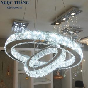 Alternative view of Đèn thả trần 2 vòng pha lê cao cấp trang trí phòng khách bàn ăn Led 3 chế độ màu TPL7210 Ngọc Thắng (Tặng kèm remote điều khiển)