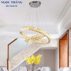 Đèn thả trần 2 vòng pha lê cao cấp trang trí phòng khách bàn ăn Led 3 chế độ màu TPL7210 Ngọc Thắng (Tặng kèm remote điều khiển)