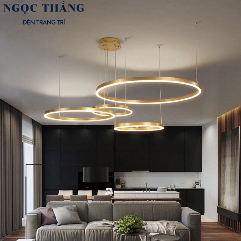 Đèn thả trần 4 vòng led 20-40-60-80 trang trí phòng khách bàn ăn Led 3 chế độ màu 80W TH8039 Ngọc Thắng - Ảnh 9