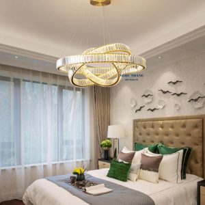 Đèn thả trần 3 vòng Led pha lê 40-60-80 trang trí sảnh phòng khách Led 3 chế độ màu TH8076 Ngọc Thắng (Kèm remote điều khiển từ xa)
