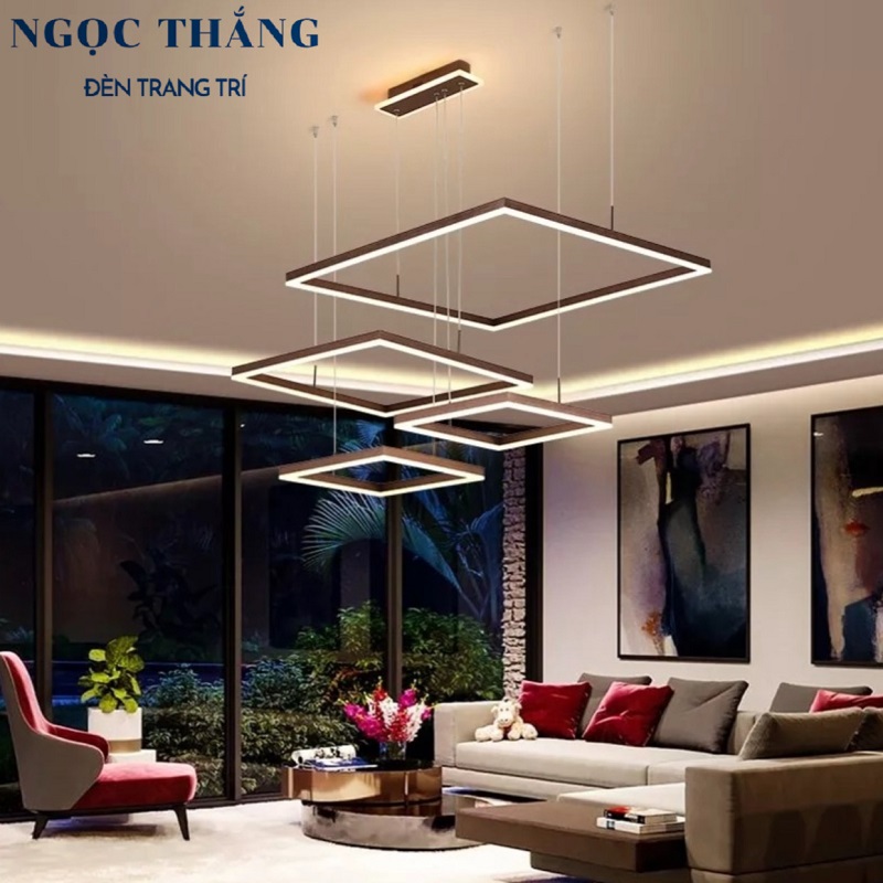 Đèn thả trần 4 vòng led trang trí phòng khách bàn ăn tích hợp Led 3 chế độ màu T7530 Ngọc Thắng (Tặng kèm remote điều khiển từ xa)