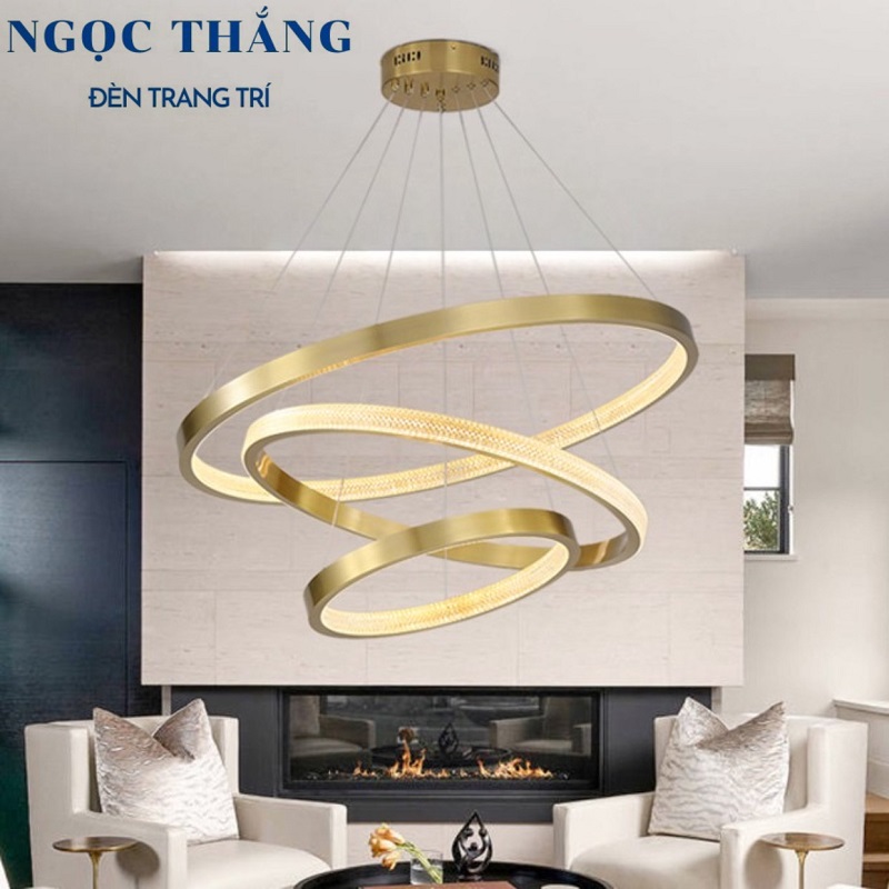 Đèn thả trần 3 vòng Led 40-60-80 trang trí phòng khách bàn ăn tích hợp Led 3 chế độ màu TH8122 Ngọc Thắng (Tặng kèm remote điều khiển từ xa)
