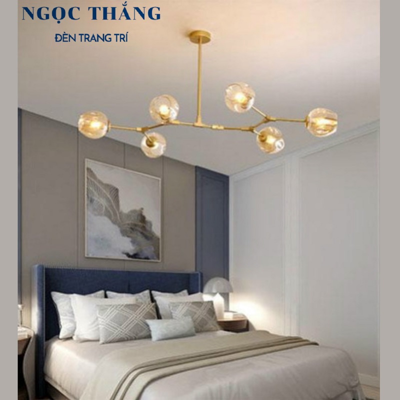 Đèn thả trần 6 bóng cao cấp trang trí phòng khách phòng ngủ bàn ăn T882/6 Ngọc Thắng (Kèm 6 bóng Led ánh sáng vàng)